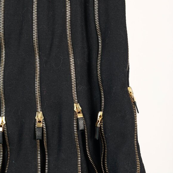 Alexander McQueen Black Wool Leather-Trim Zippered-Hem Skirt - Picture 6 of 11